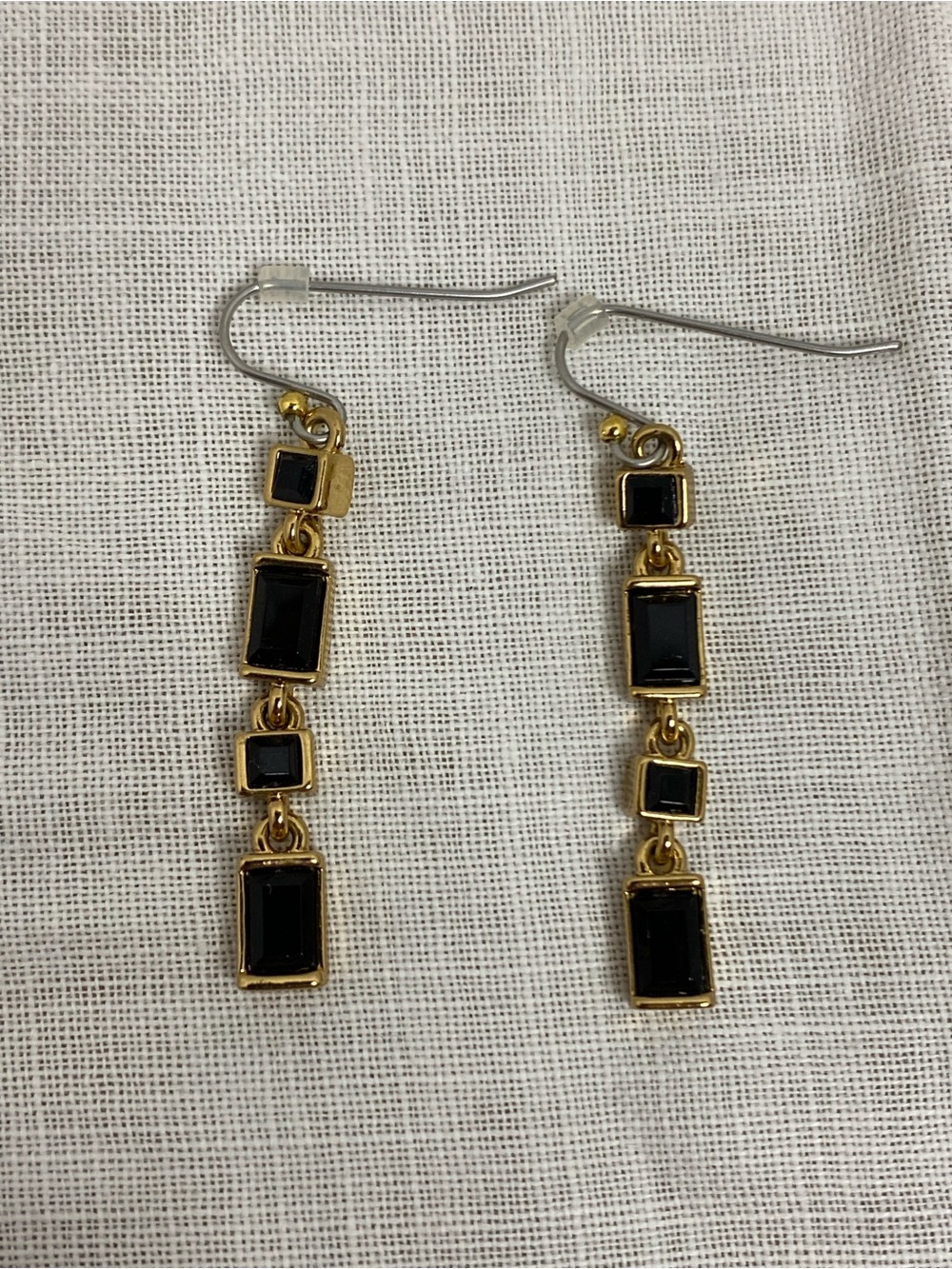 Liz Claiborne NWOT Geometric Dangle Drop Earrings Black Glass Modern Art Style